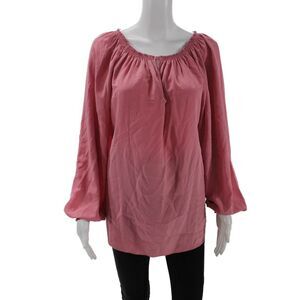 Soler Womens Silk V-Neck Long Sleeve Pullover Blouse Top Pink Size M/L